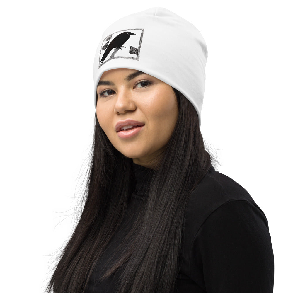 Crow illustration Beanie