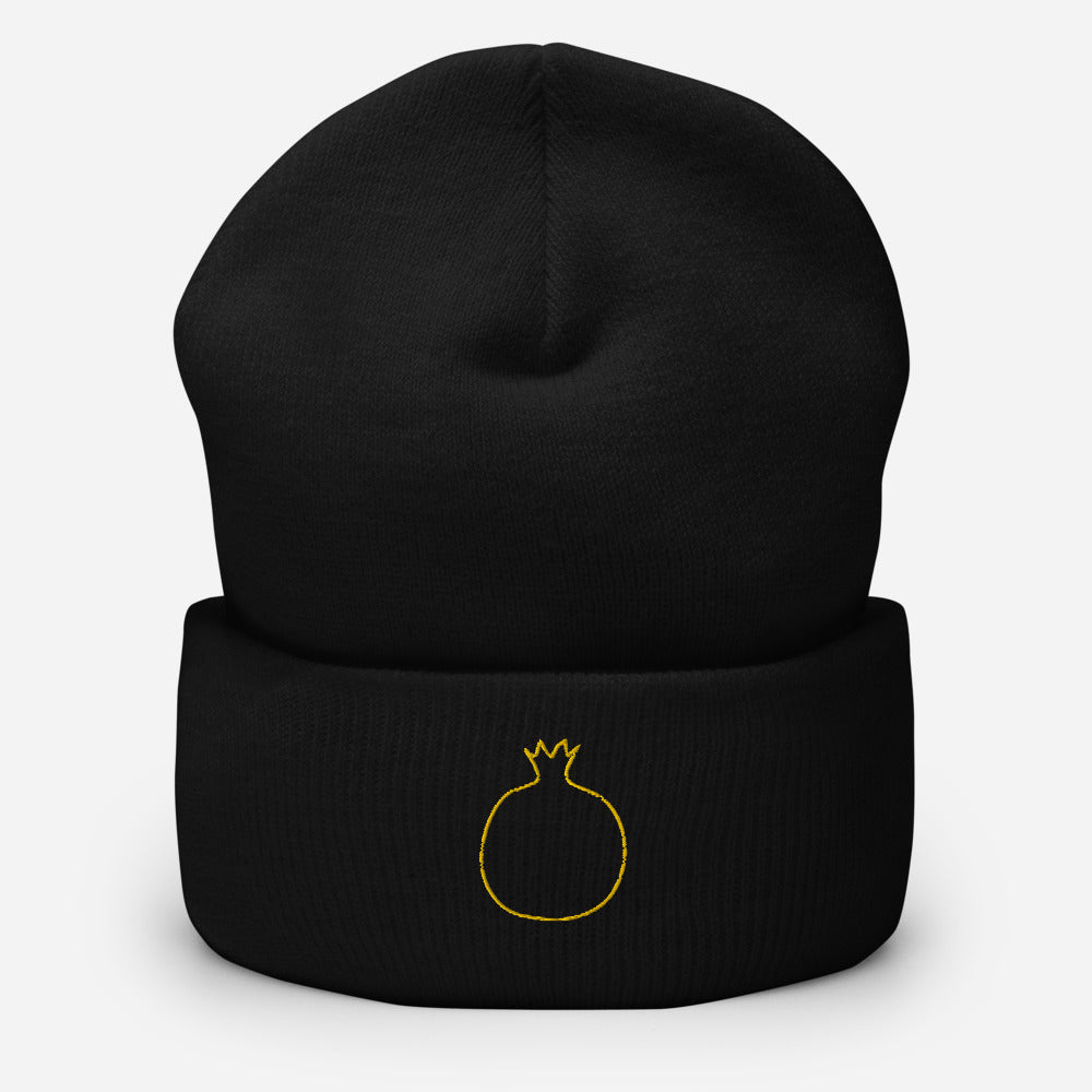 Gold Pomegranate 3D Puff Outline Cuffed Beanie