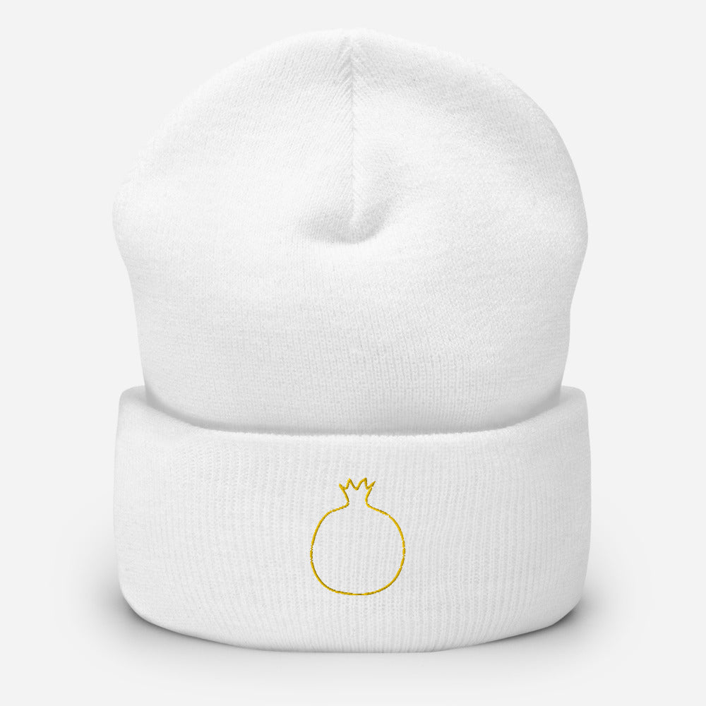 Gold Pomegranate 3D Puff Outline Cuffed Beanie